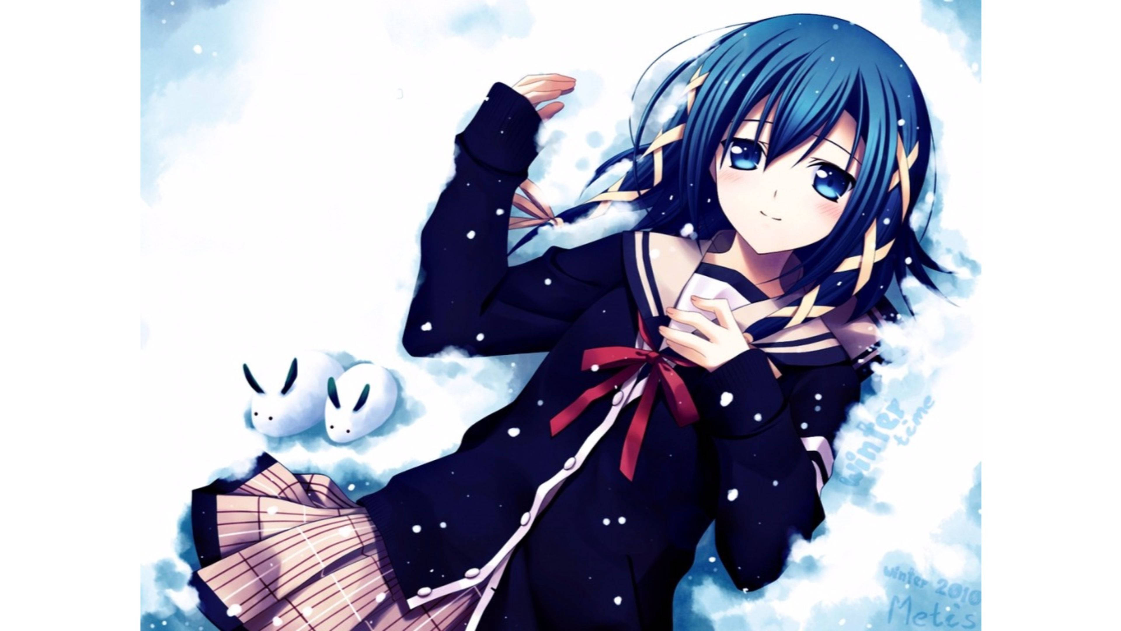 Anime girl, blue hair, sailor uniform, 4K Desktop Wallpaper