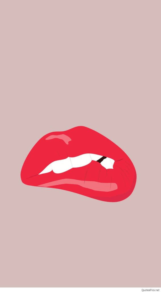 Sexy Lips Girly Lock Screen iPhone, muted pink background, bold red lips, SD Phone Wallpaper