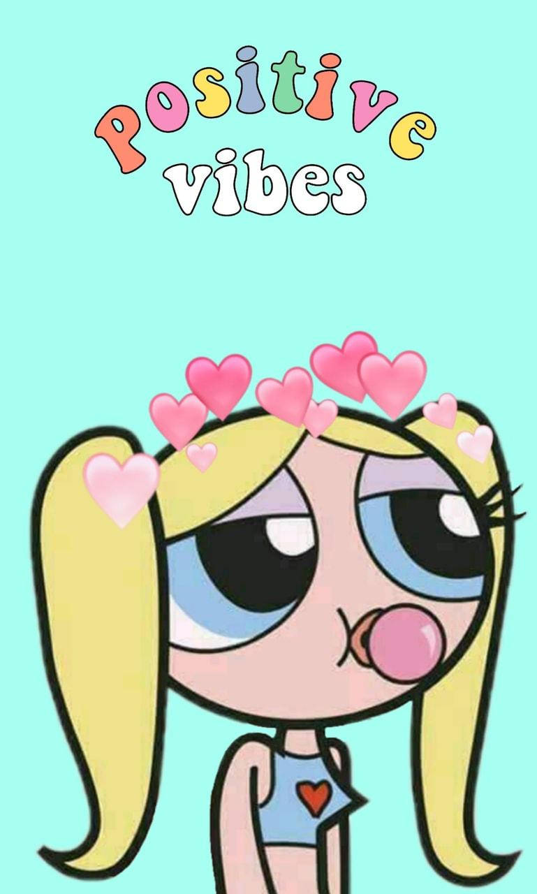 blonde pigtails, hearts around her head, light blue background, HD Phone Wallpaper
