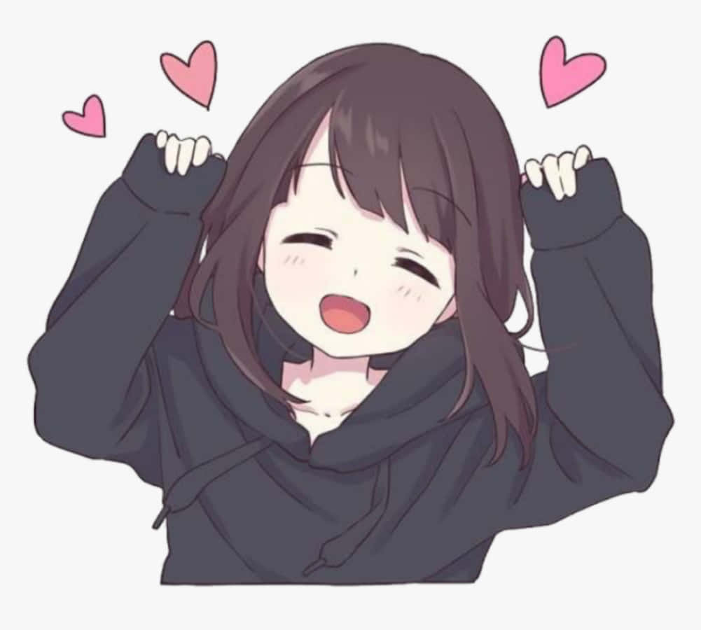 girly cute anime, cheerful anime girl, dark hoodie, SD Desktop Wallpaper