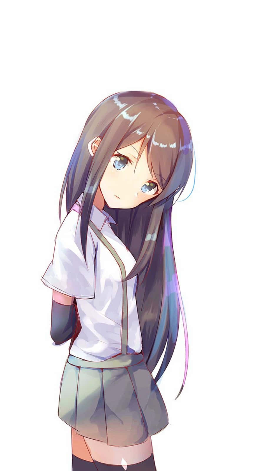 girly cute anime, long brown hair, blue eyes, HD Phone Wallpaper
