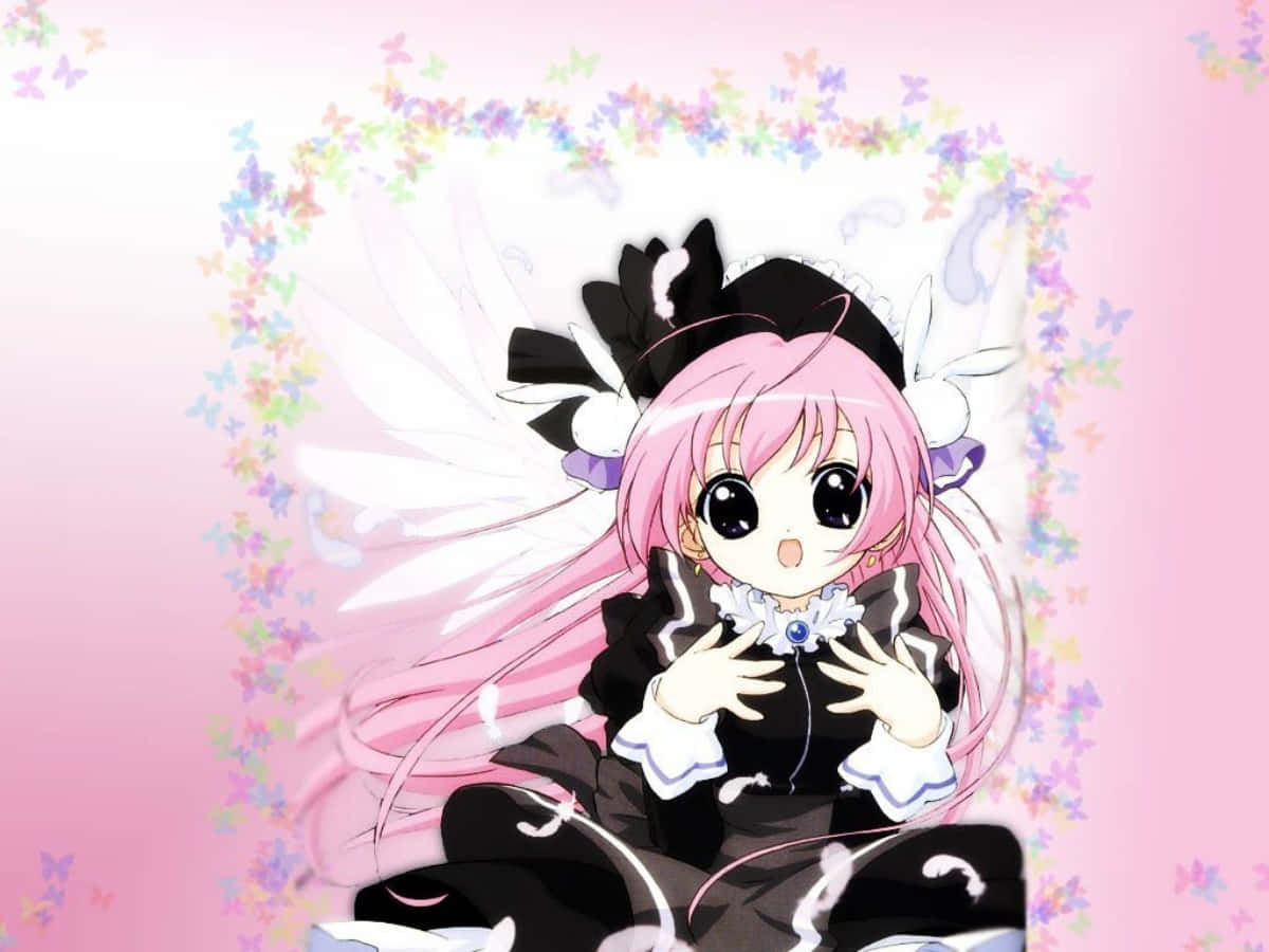 girly cute anime, chibi anime girl, pink hair, SD Desktop Wallpaper