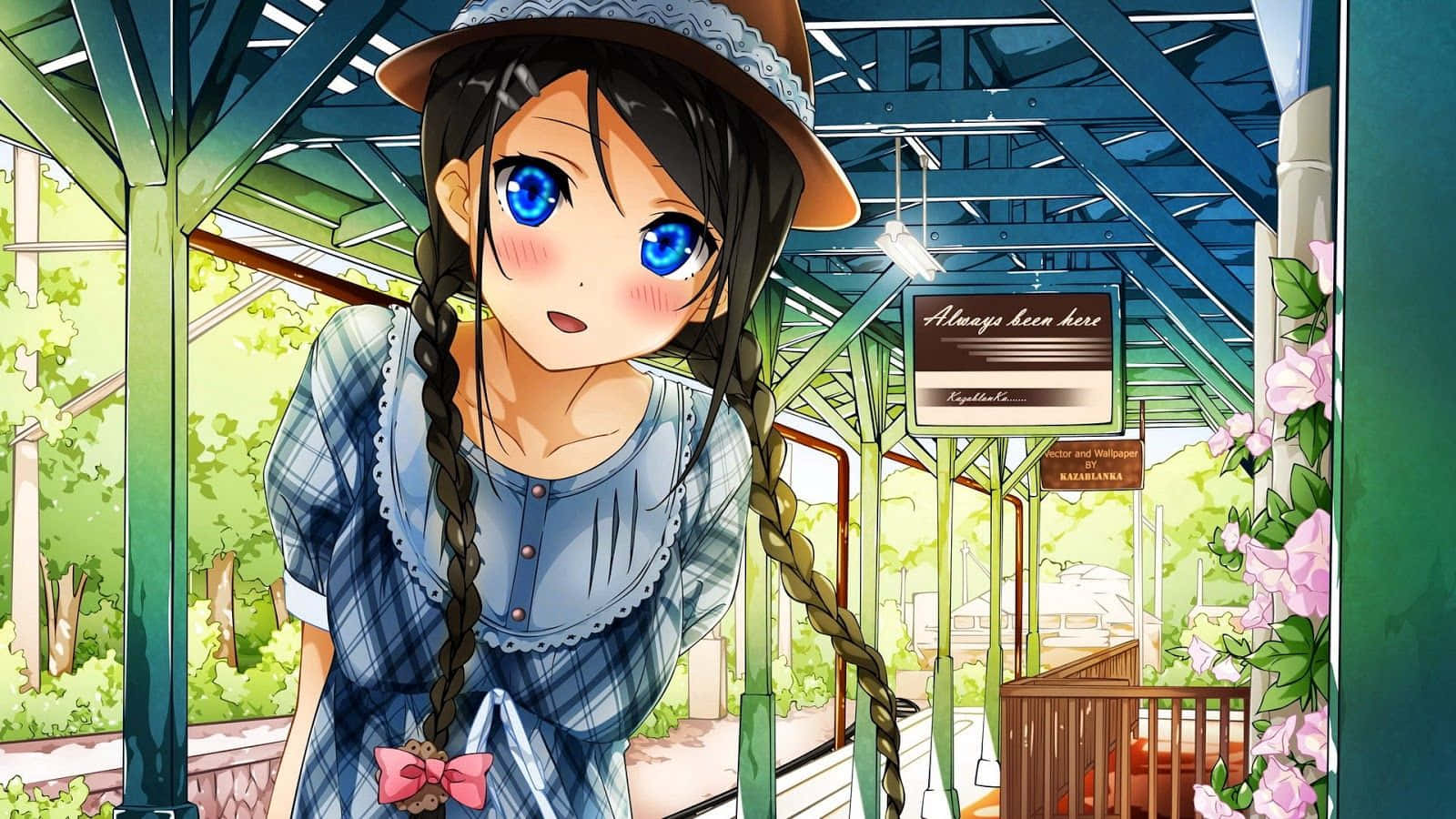 Girly Cute Anime, blue eyes, braided hair, HD Desktop Wallpaper