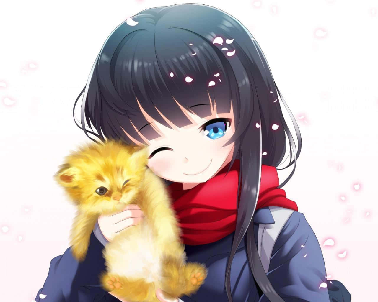 Cute Anime Girl, dark hair, blue eyes, HD Desktop Wallpaper
