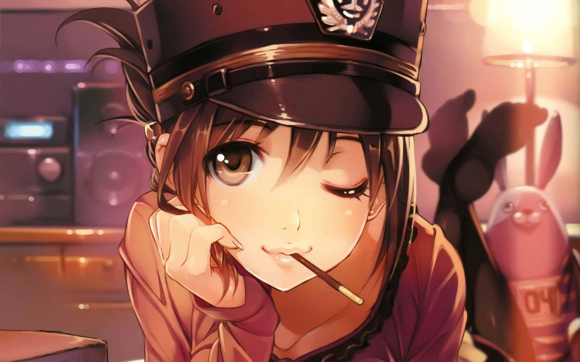 Girly Cute Anime, anime girl, police hat, Full HD Desktop Wallpaper