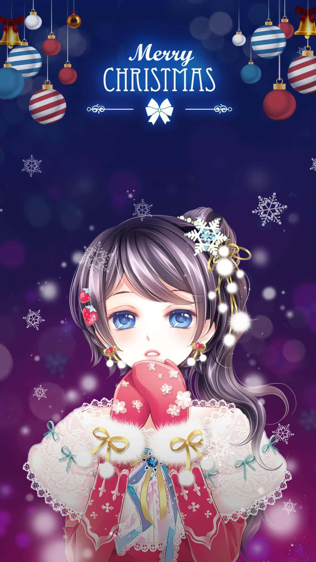 Girly Cute Christmas, anime girl, red and white Christmas outfit, Full HD Phone Wallpaper