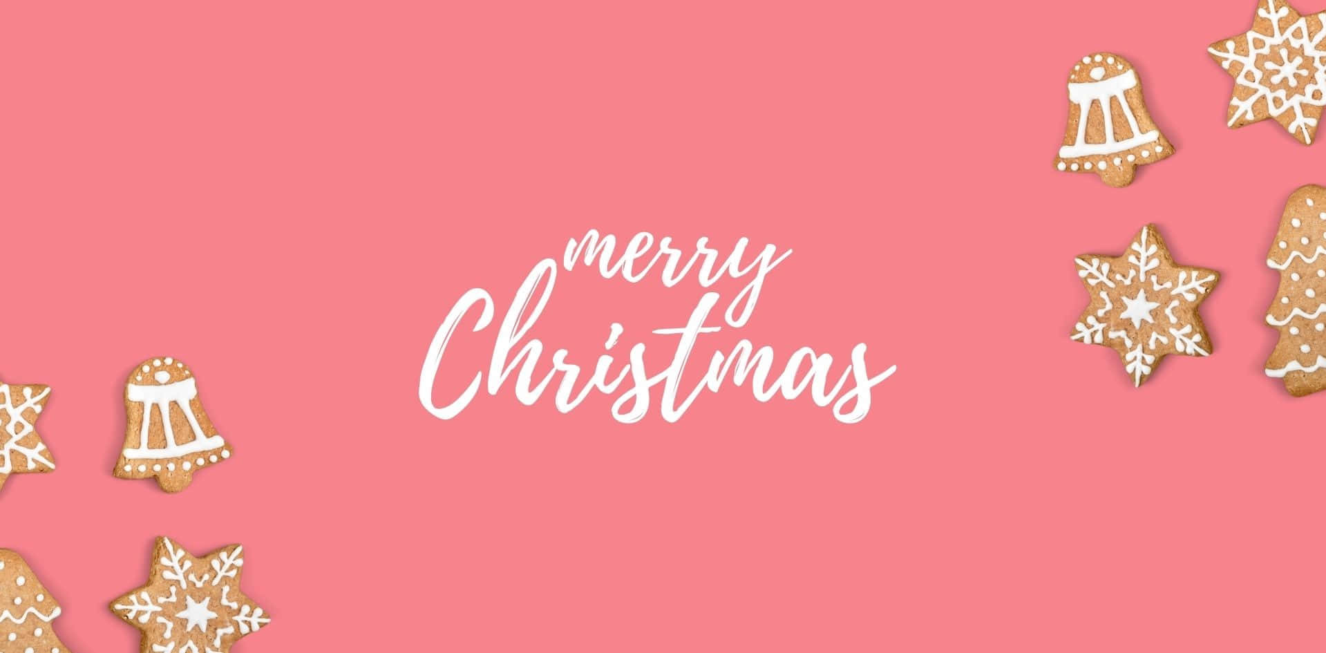 Girly Pink Christmas Greeting, gingerbread cookies, bells, HD Desktop Wallpaper
