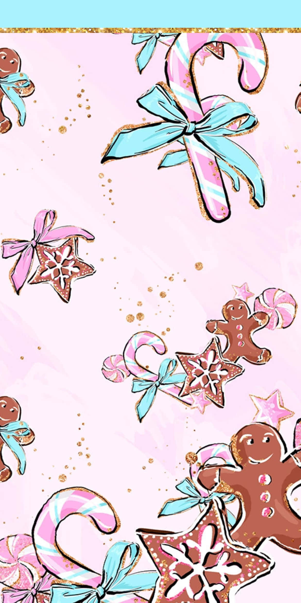 girly christmas candy cane pattern, gingerbread men candy canes, star cookies, Full HD Phone Wallpaper