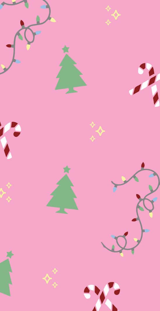 Girly Christmas Pattern Background, pink background, green Christmas trees, SD Phone Wallpaper
