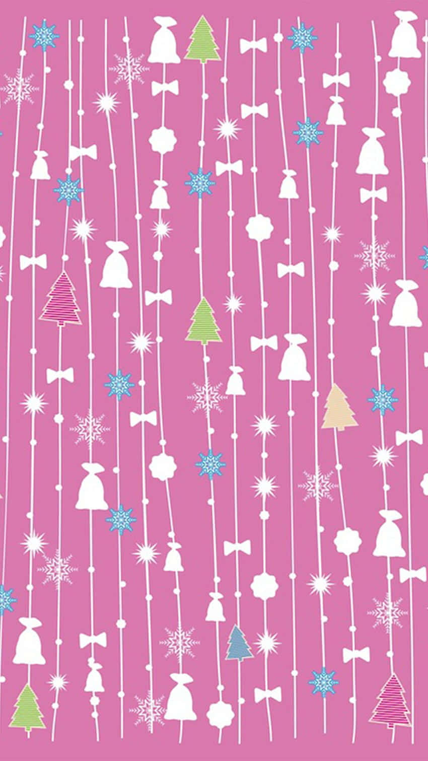 girly pink christmas pattern, pink background, white bells, HD Phone Wallpaper