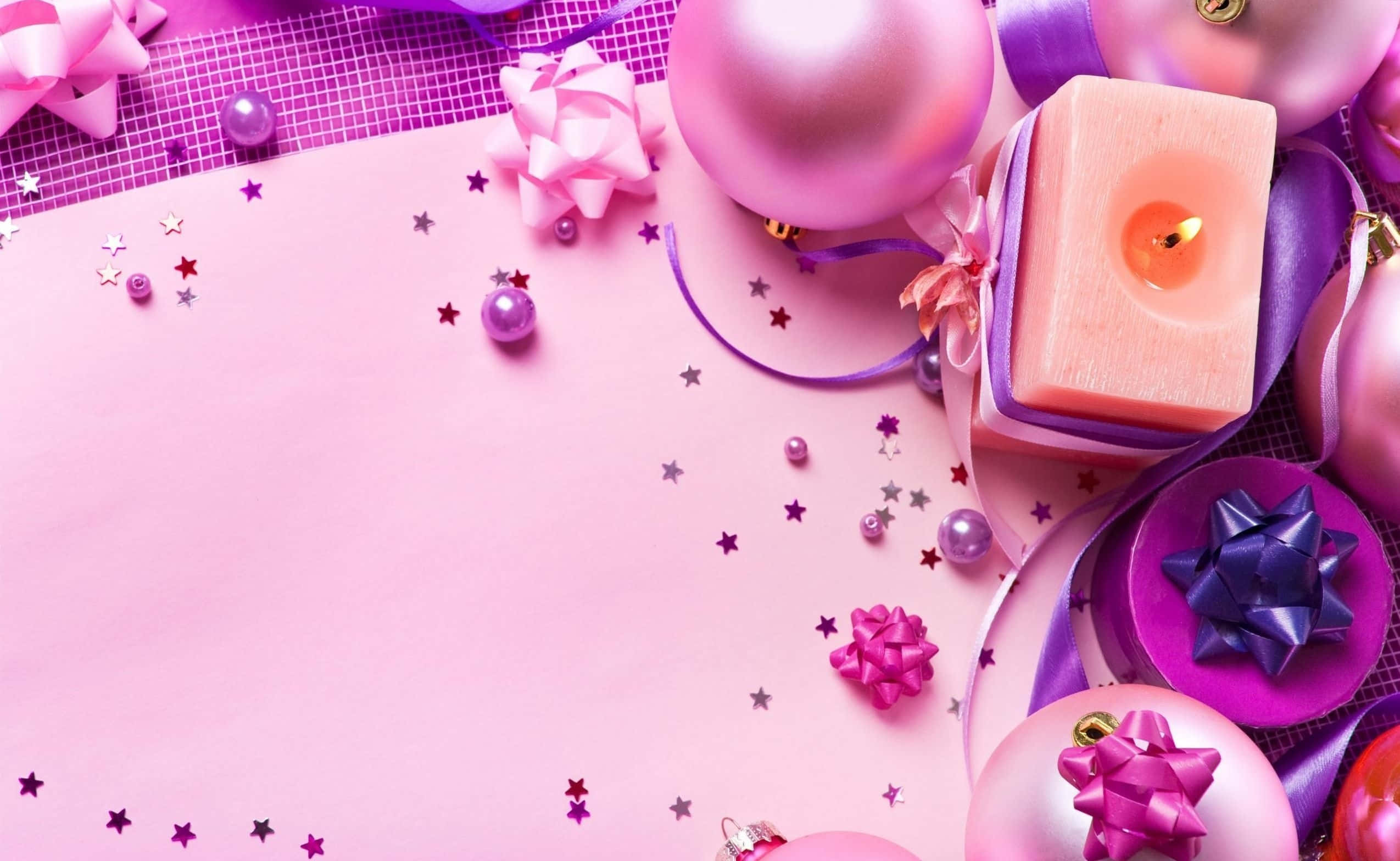 pink Christmas decoration, festive pink and purple holiday arrangement, ornaments, Full HD Desktop Wallpaper