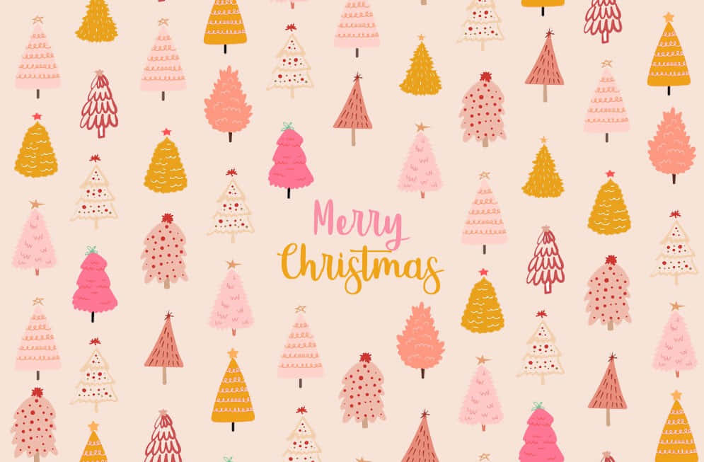 girly pastel christmas trees pattern, pink, gold, SD Desktop Wallpaper