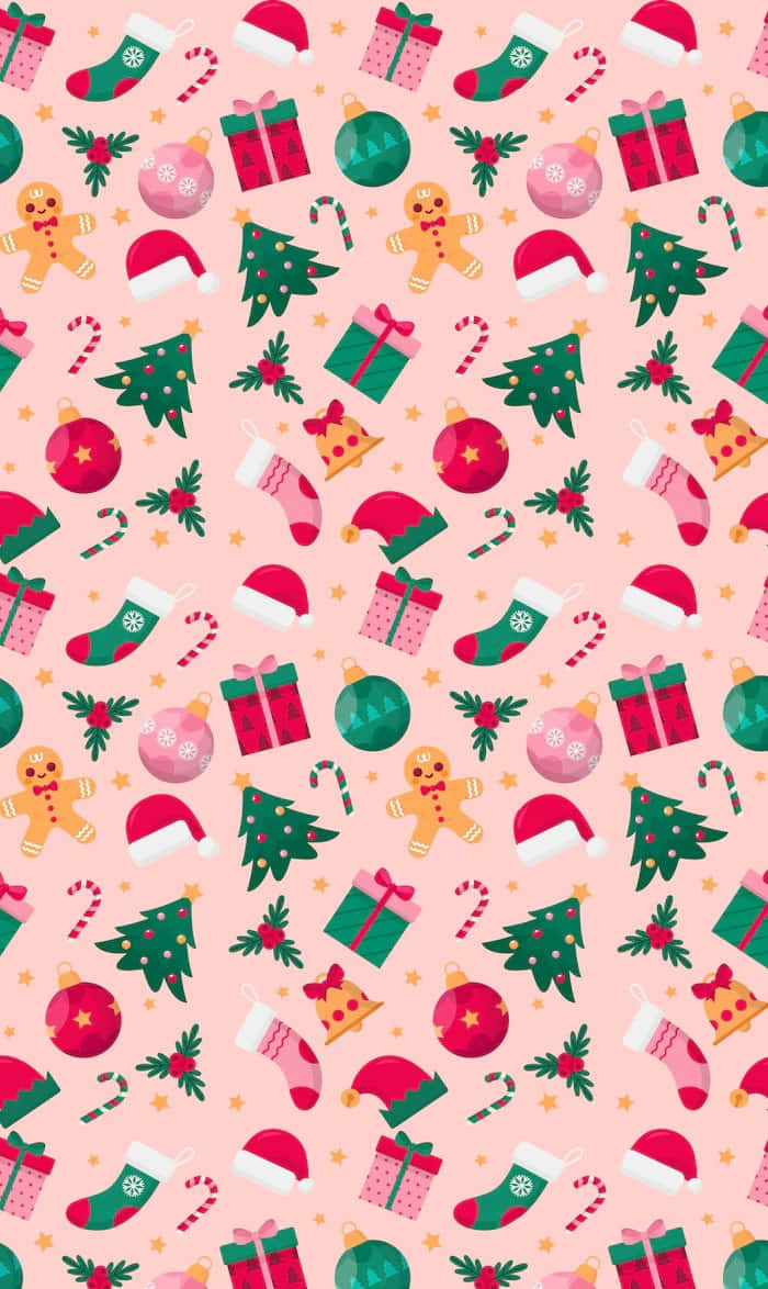 Girly Christmas Pattern Background, pink, gingerbread men, SD Phone Wallpaper