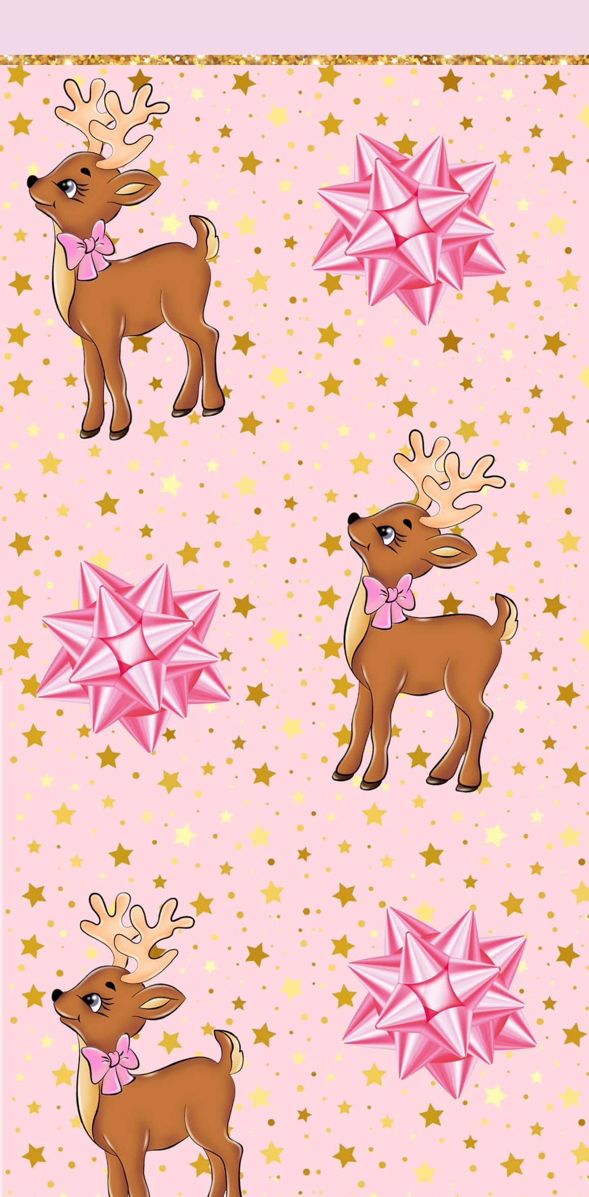Girly Christmas Reindeer and Bows Pattern, pink wallpaper, cute cartoon deer, Full HD Phone Wallpaper