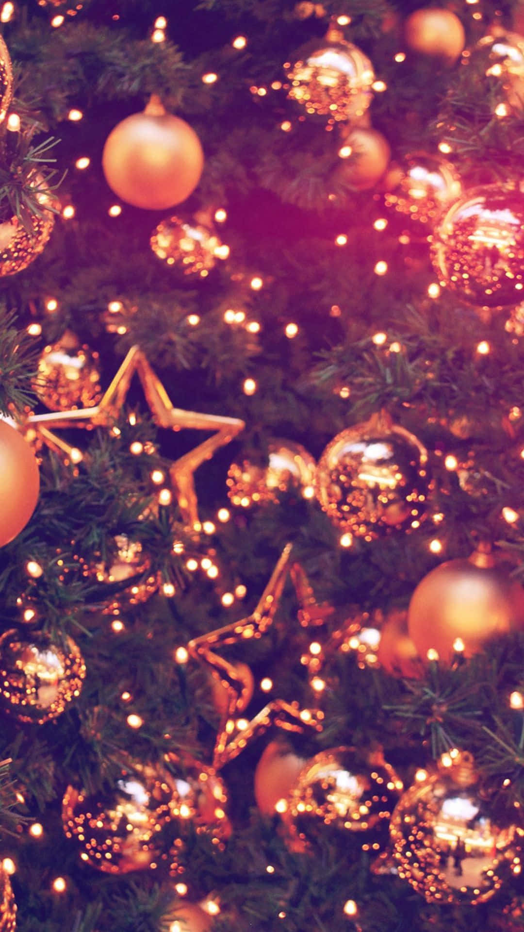 Girly Xmas, golden ornaments, twinkling lights, Full HD Phone Wallpaper