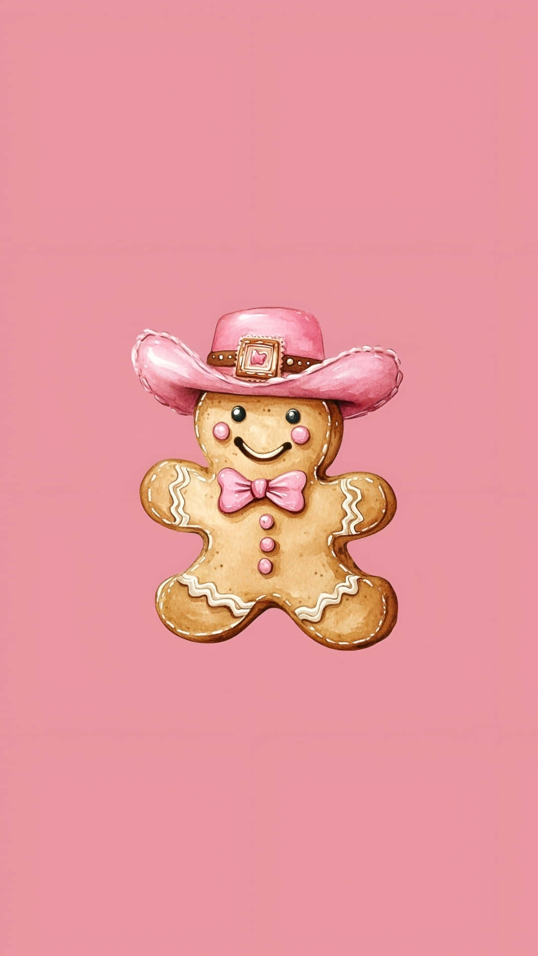 cowgirl gingerbread cookie, pink cowboy hat, bowtie, Full HD Phone Wallpaper