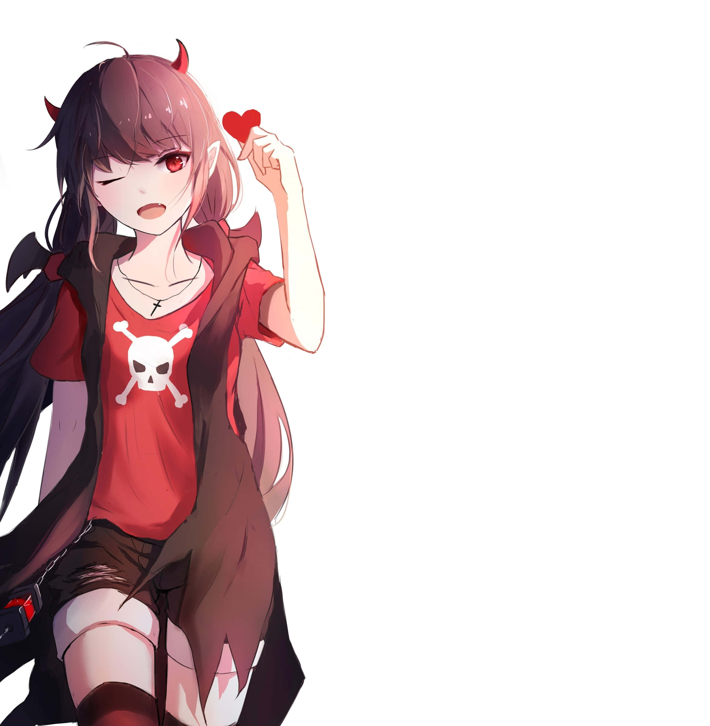 cute devil girl, red eyes, small horns, Full HD Phone Wallpaper