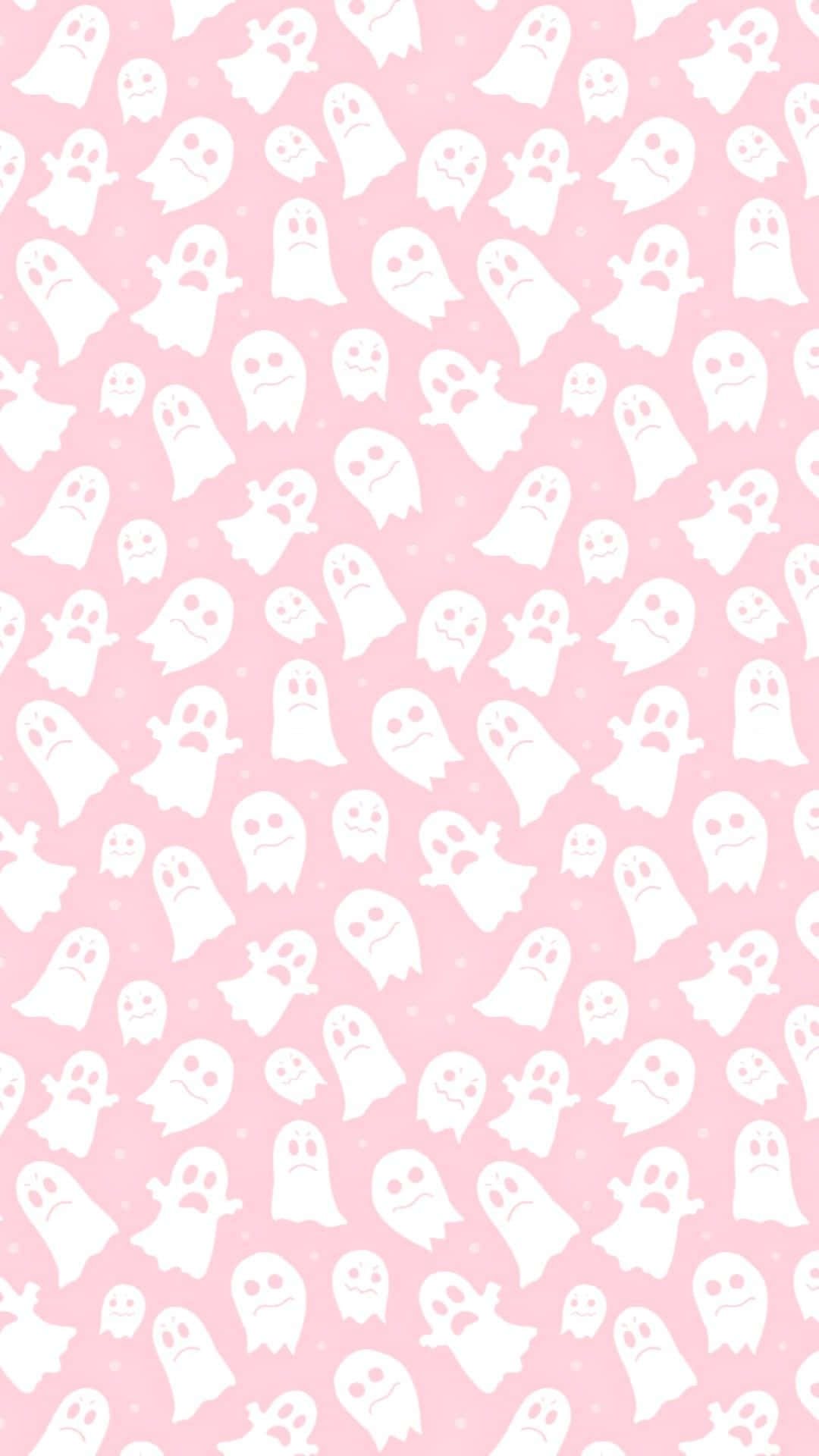 pink ghost pattern, white cartoon ghosts, soft pink background, Full HD Phone Wallpaper