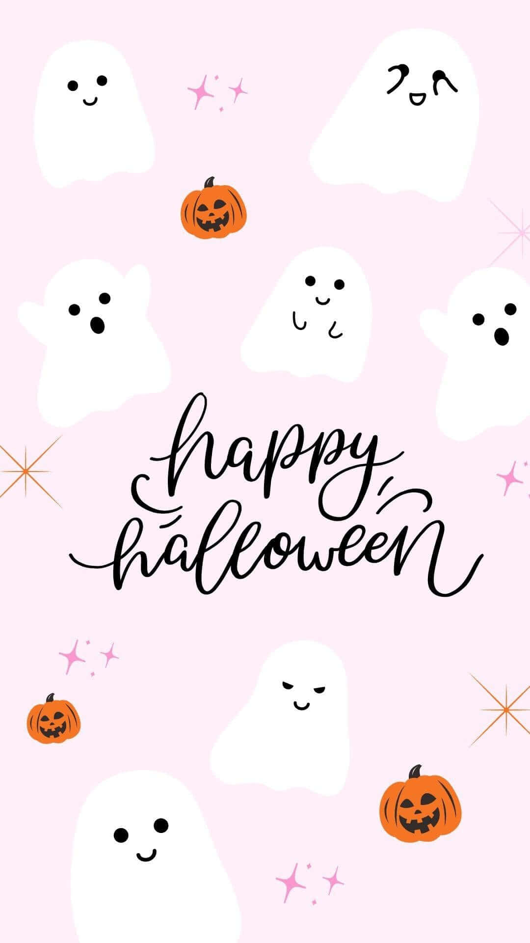 Girly Cute Halloween, white ghosts, orange pumpkins, Full HD Phone Wallpaper