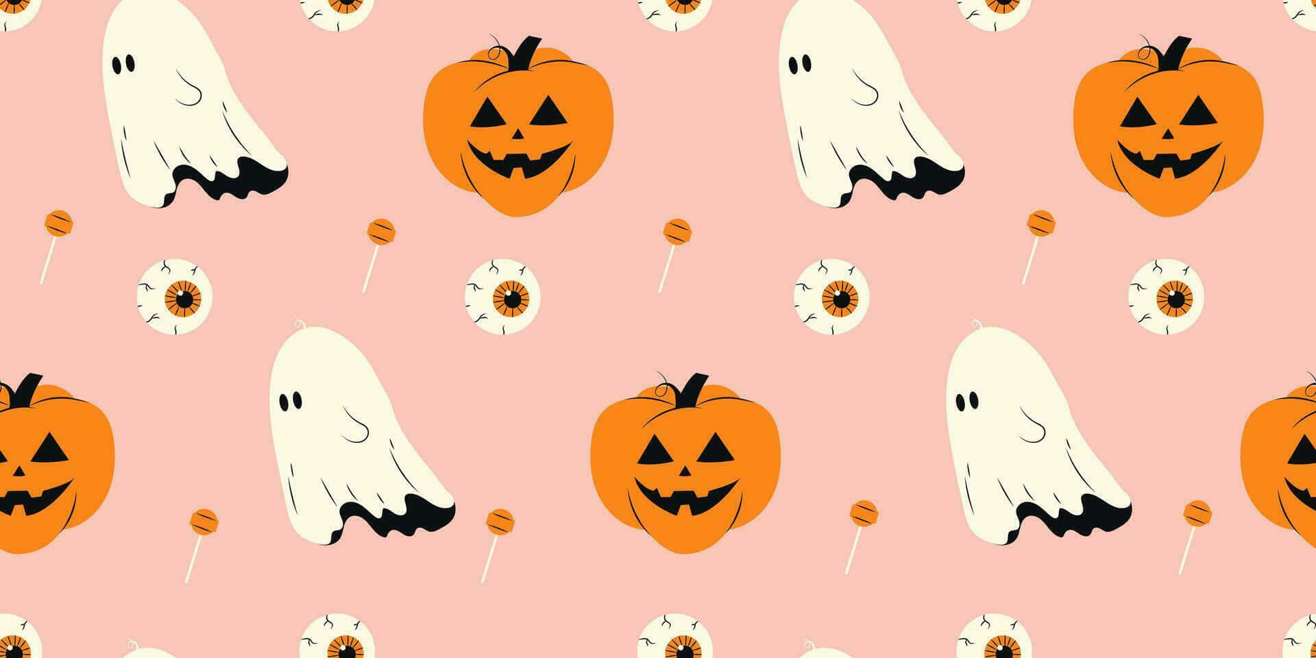 Girly Halloween Pattern, orange jack-o-lanterns, white ghosts, Full HD Desktop Wallpaper