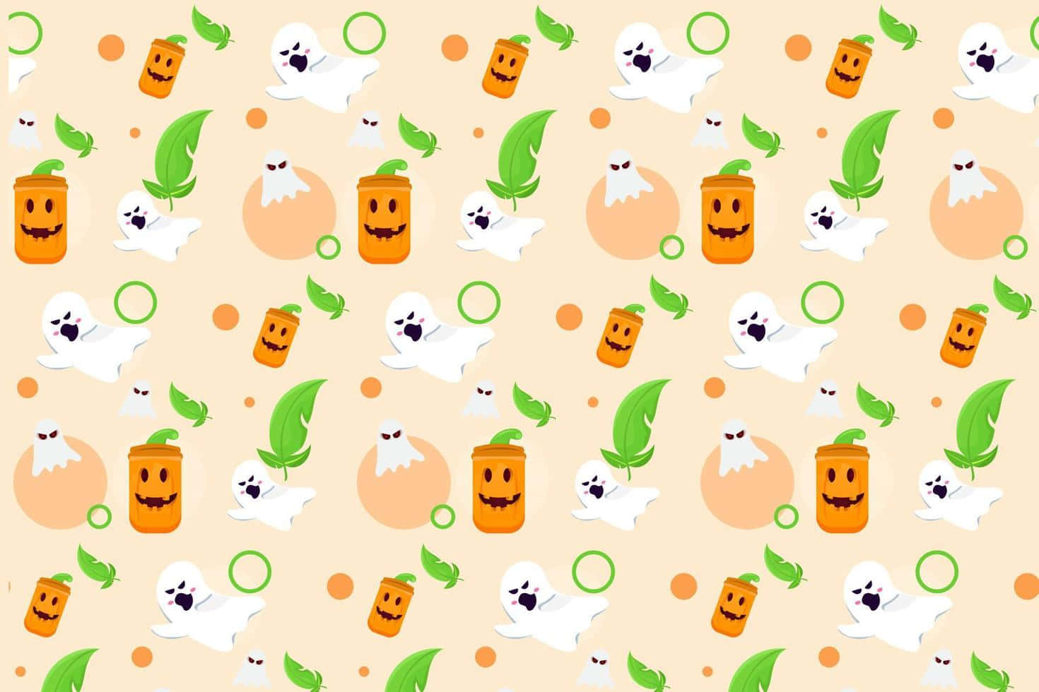 Cute Halloween Pattern, smiling jack-o-lanterns, ghosts, HD Desktop Wallpaper
