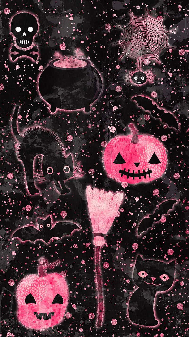 Girly Cute Halloween, pink glowing jack-o-lanterns, skulls, HD Phone Wallpaper