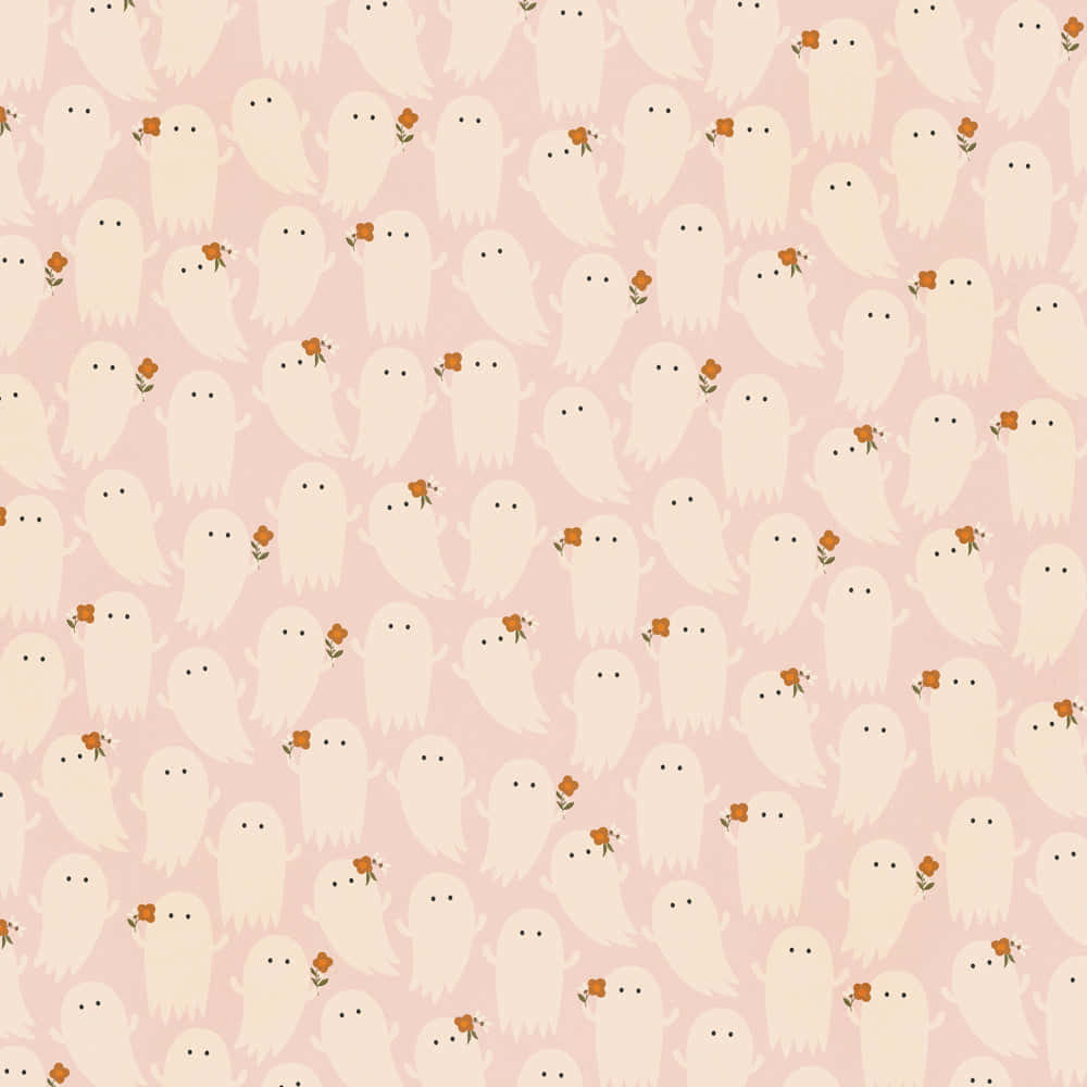 cute ghost pattern, halloween background, soft pink wallpaper, SD Desktop Wallpaper