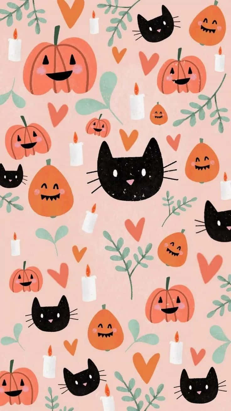 Girly Cute Halloween, orange pumpkins, black cats, HD Phone Wallpaper