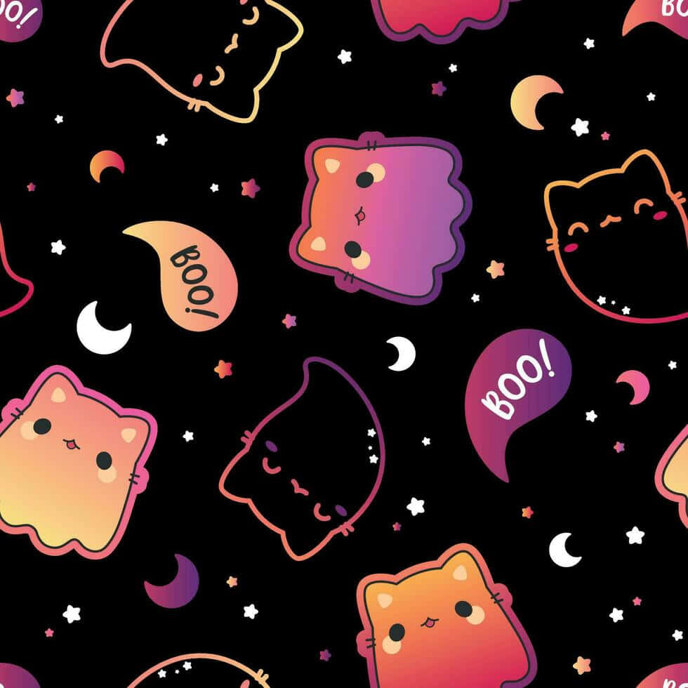 cute halloween cat pattern, gradient cats, crescent moons, SD Desktop Wallpaper