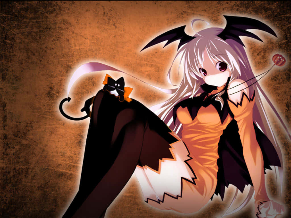anime girl, silver-haired, black bat wings, SD Desktop Wallpaper