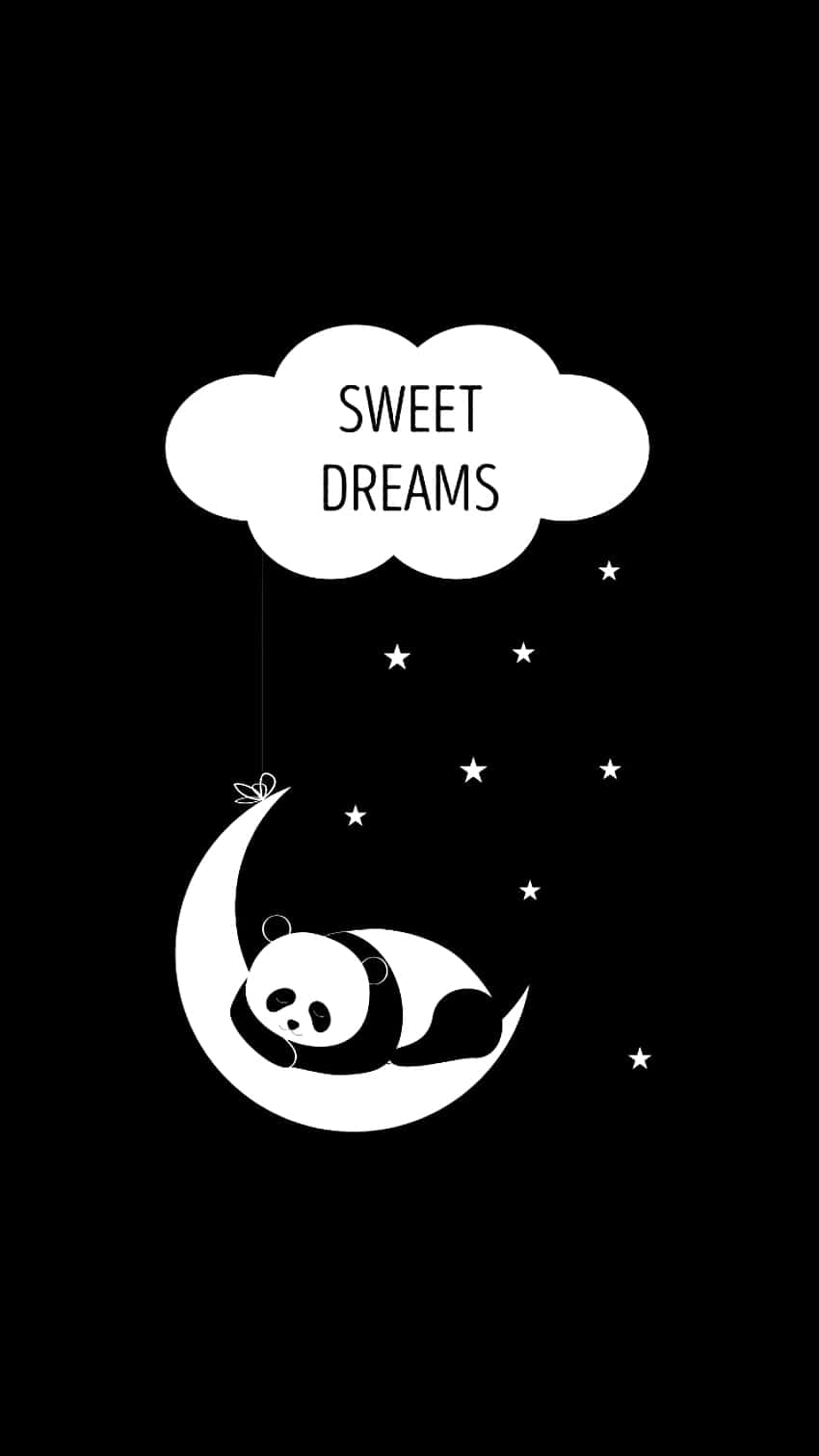 Girly Cute Panda, crescent moon, starry night sky, HD Phone Wallpaper