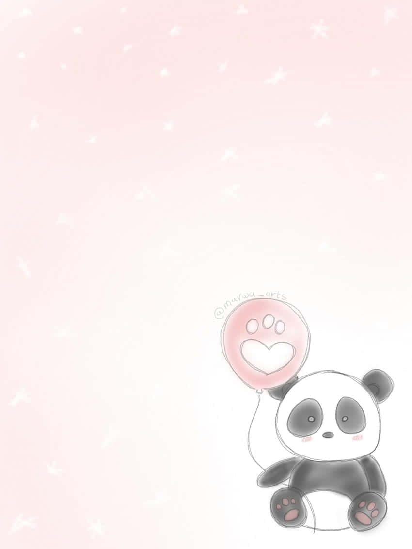 Girly Cute Panda, paw balloon, pink balloon, SD Phone Wallpaper