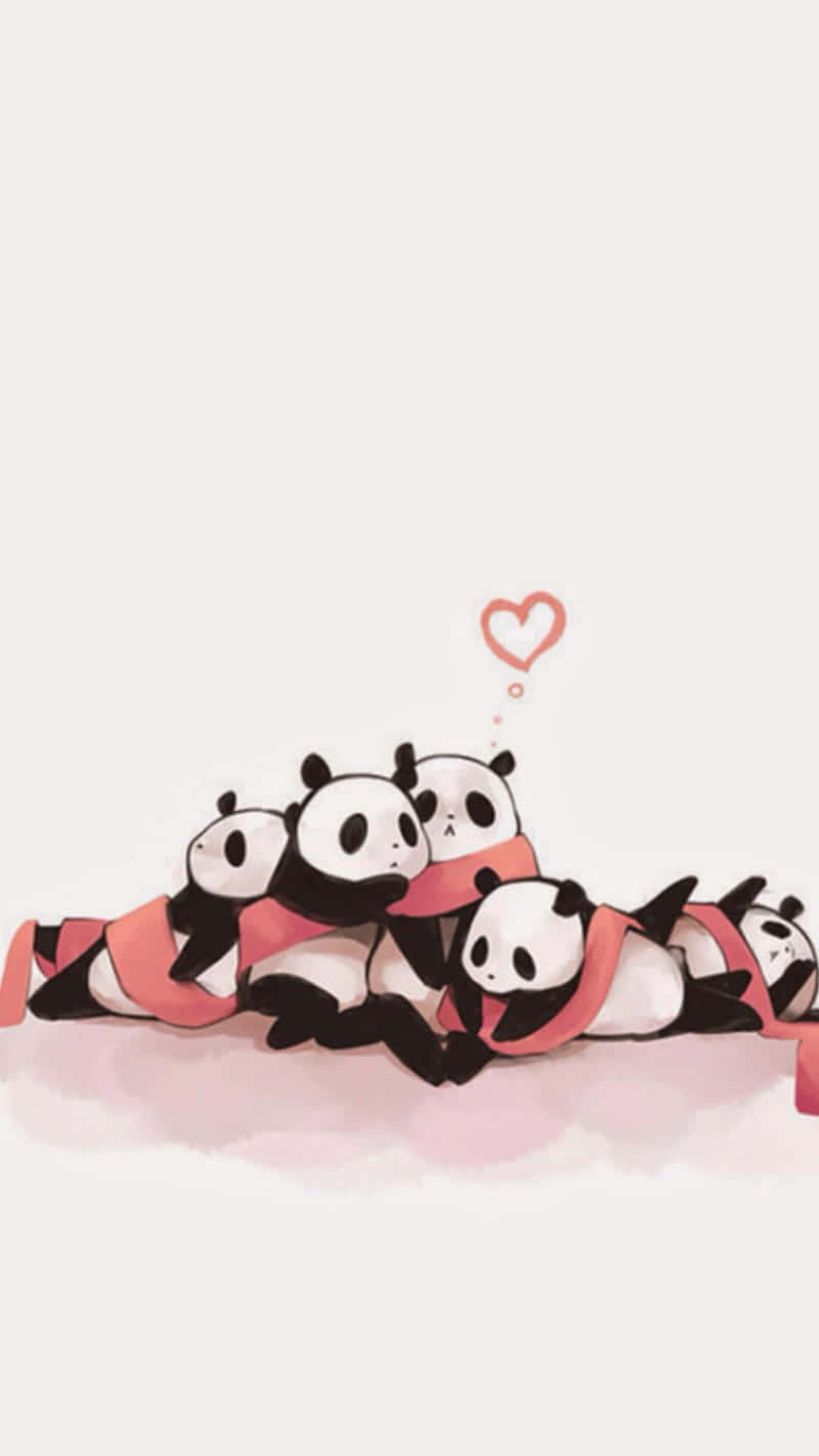 Girly Cute Panda, pink scarves, floating heart, HD Phone Wallpaper