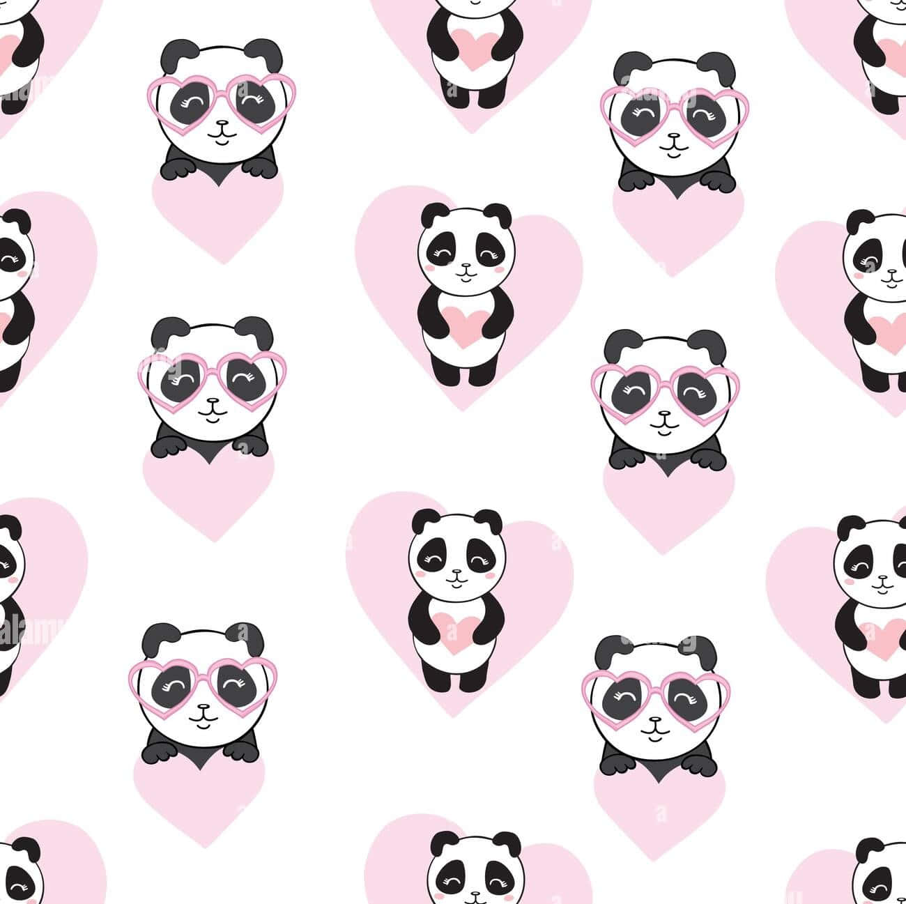 Girly Cute Panda, pink heart-shaped glasses, hearts, HD Desktop Wallpaper