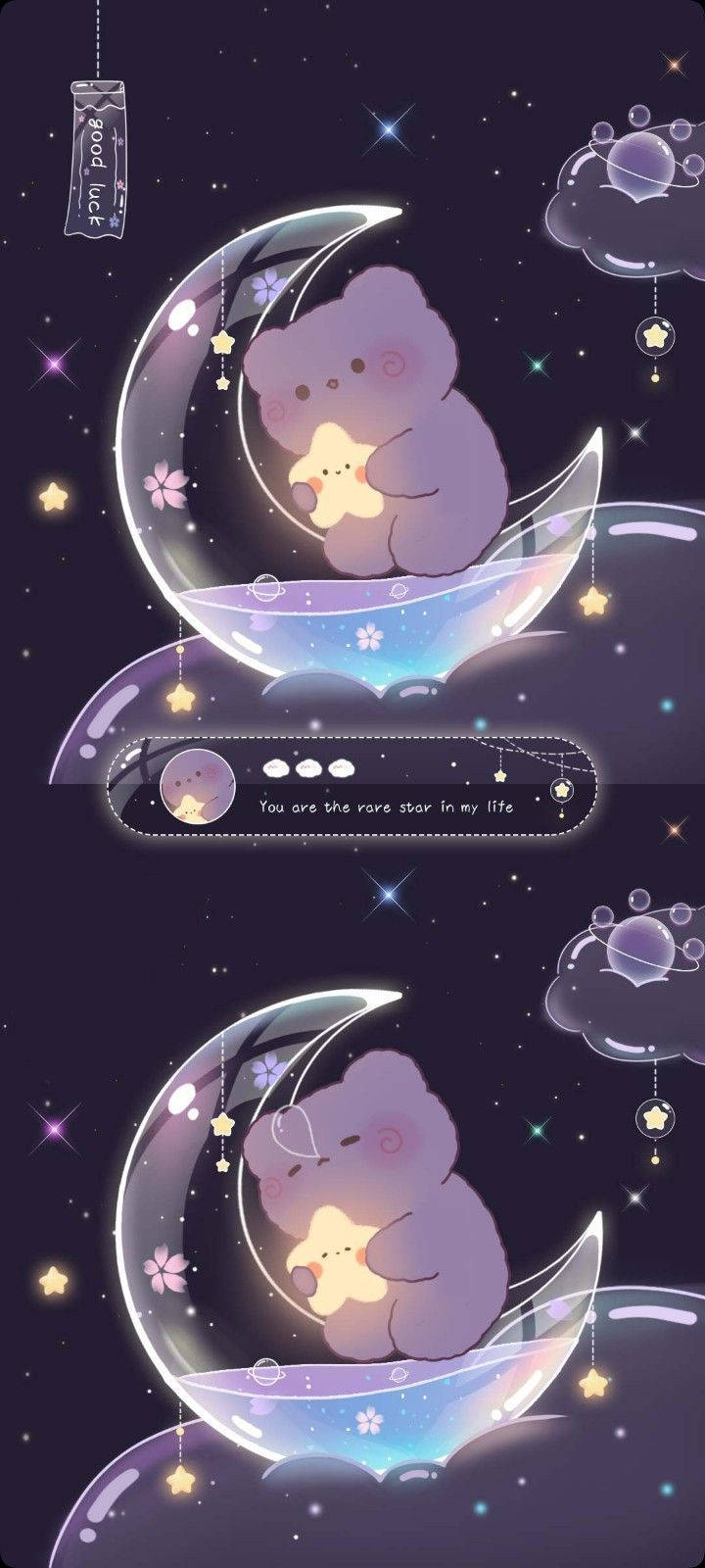 Girly Galaxy, purple bear, glowing crescent moon, HD Phone Wallpaper