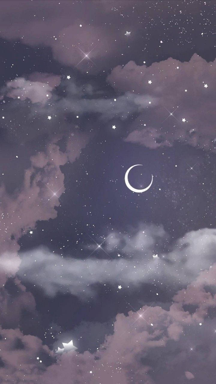 Girly Galaxy, Night Sky, crescent moon, HD Phone Wallpaper