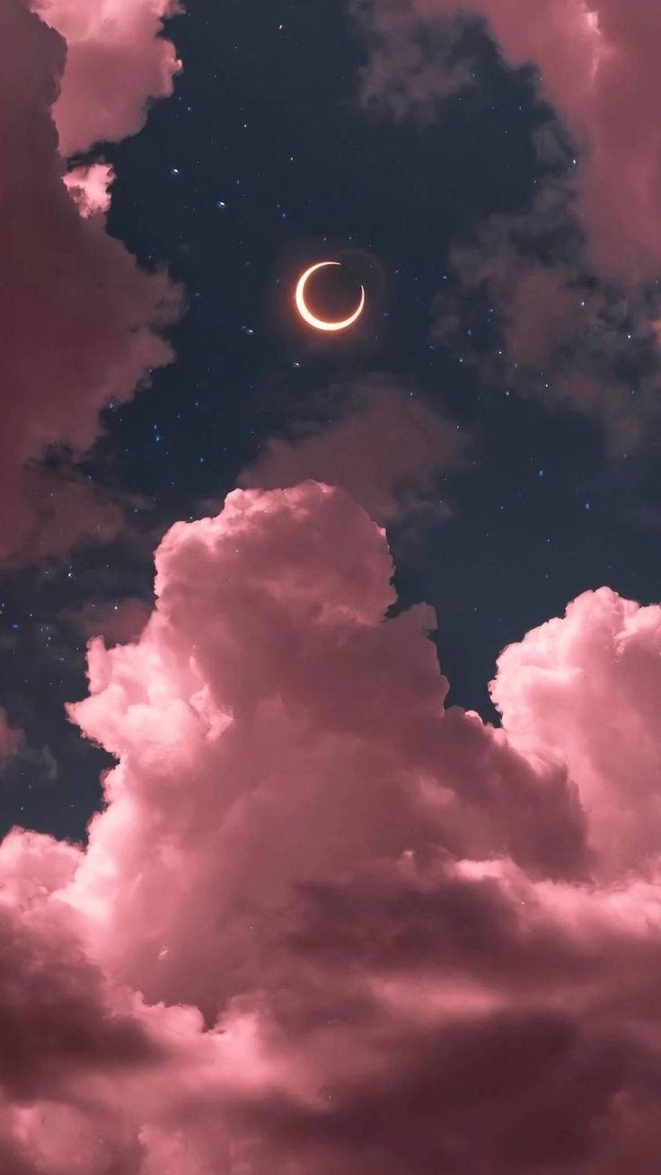 Girly Galaxy, crescent moon, fluffy pink clouds, HD Phone Wallpaper