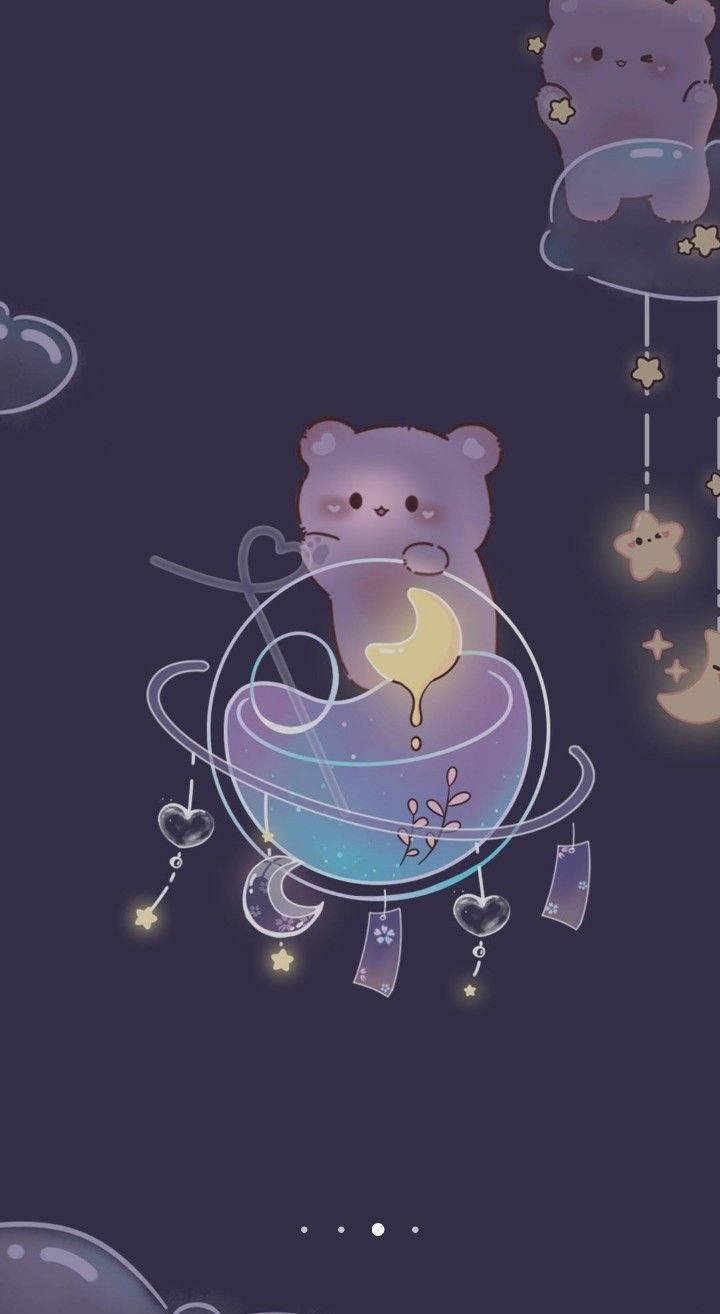 Girly Galaxy, purple bear, glowing cosmic teacup, HD Phone Wallpaper