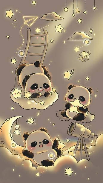 Girly Galaxy, panda bears, clouds, SD Phone Wallpaper