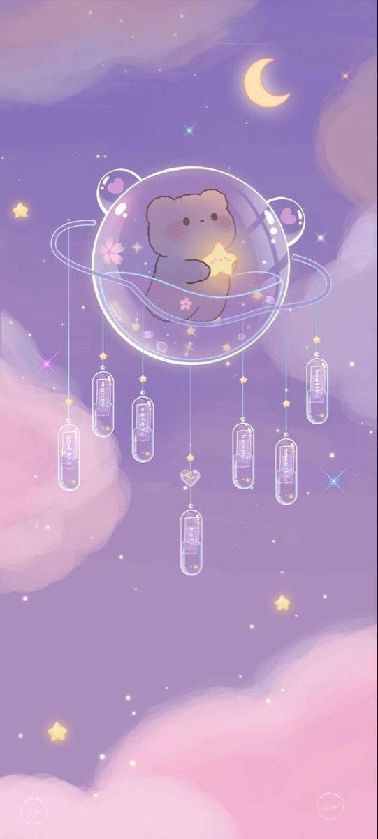 Girly Galaxy, cute bear, glowing bubble, SD Phone Wallpaper