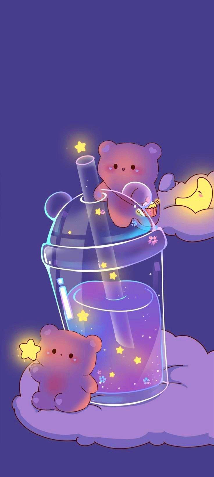 Girly Galaxy, purple bears, glowing stars, HD Phone Wallpaper