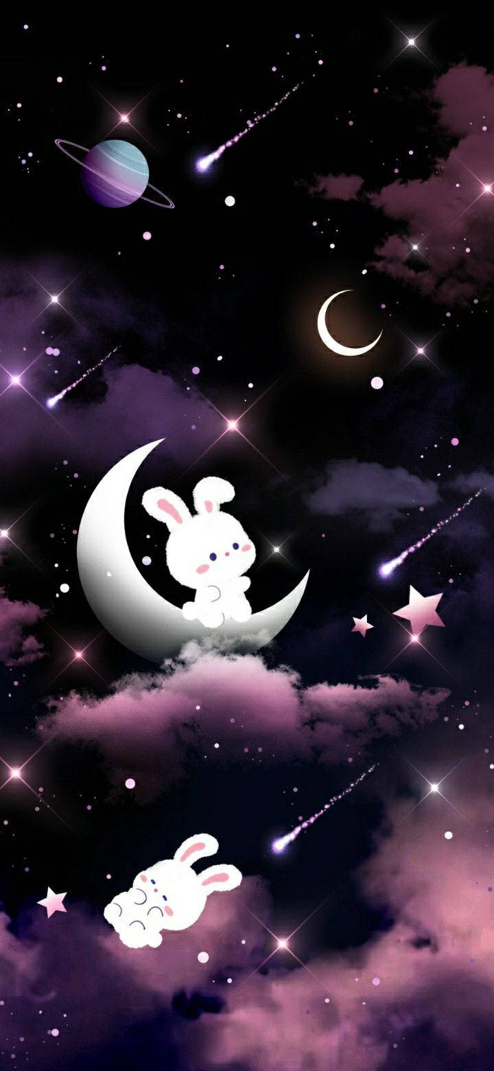 Girly Galaxy, crescent moon, starry purple night sky, HD Phone Wallpaper