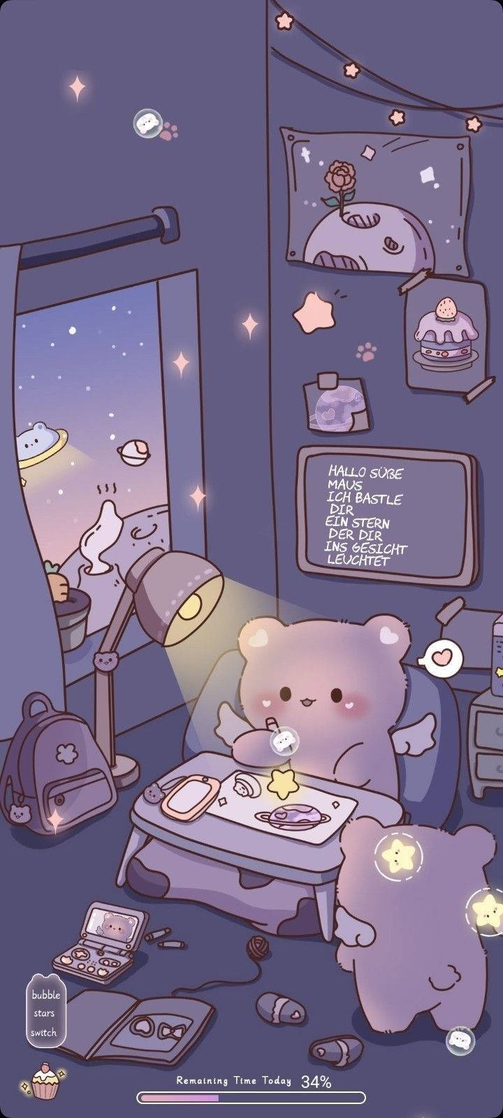 Girly Galaxy, purple bear with wings, starry bedroom, HD Phone Wallpaper