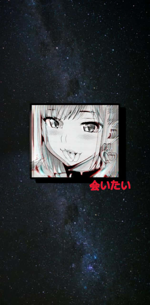 Galaxy Anime Cute Girl, starry galaxy backdrop, red japanese text, HD Phone Wallpaper