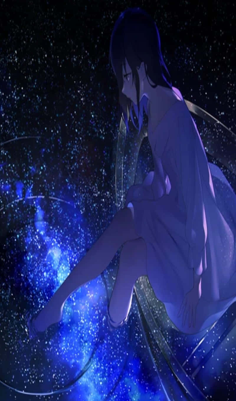 Galaxy Anime Girl, purple dress, swirling cosmic nebula, HD Phone Wallpaper
