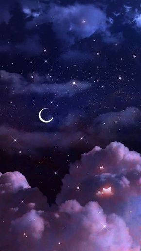 Girly Galaxy, crescent moon, dreamy purple clouds, SD Phone Wallpaper