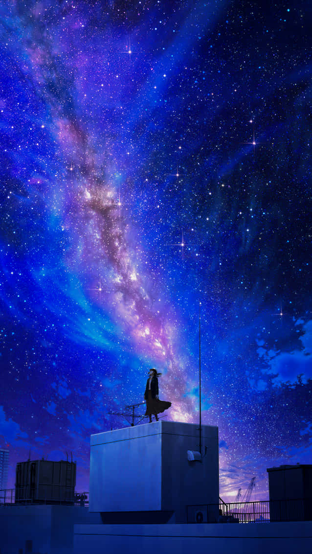 Galaxy Anime Girl, platform, vibrant purple and blue galaxy, SD Phone Wallpaper