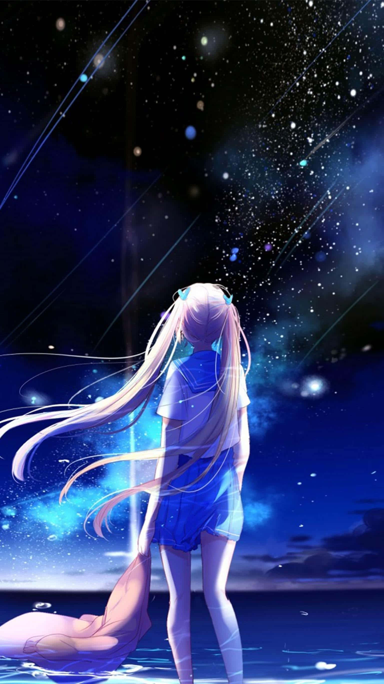anime girl, long flowing hair, water, 2K Phone Wallpaper