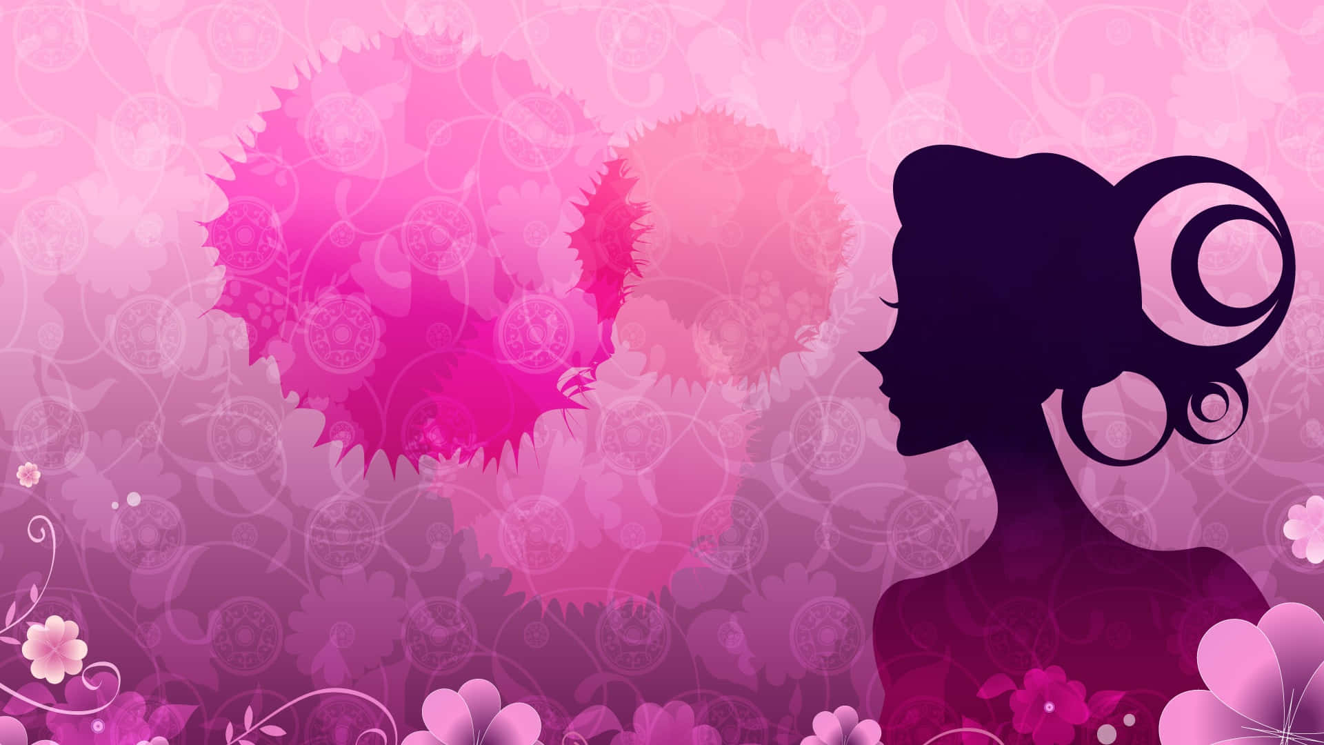 girly laptop, pink background, silhouette of a woman, Full HD Desktop Wallpaper