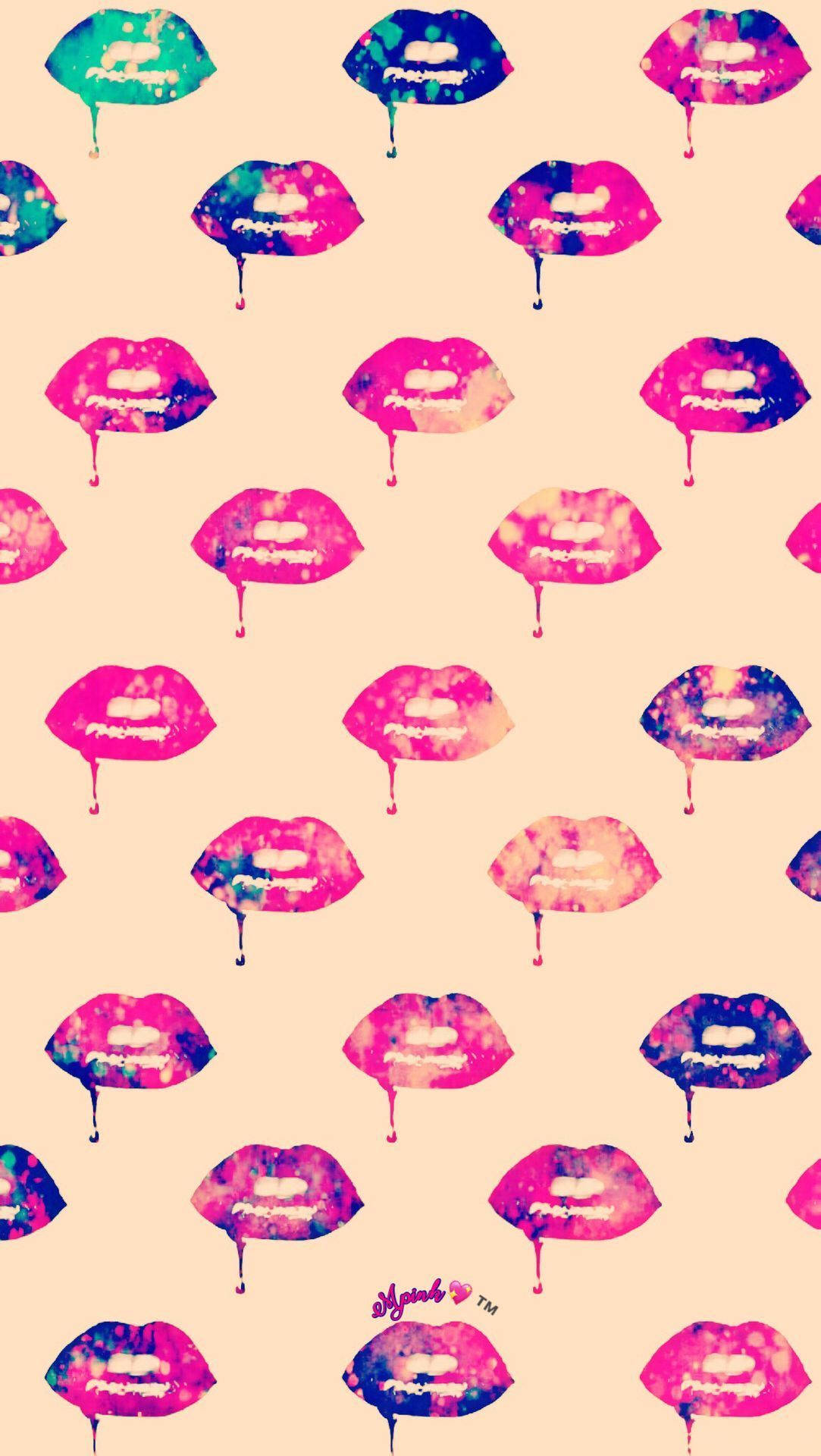 pink lips, watercolor lips, pink purple and teal, Full HD Phone Wallpaper